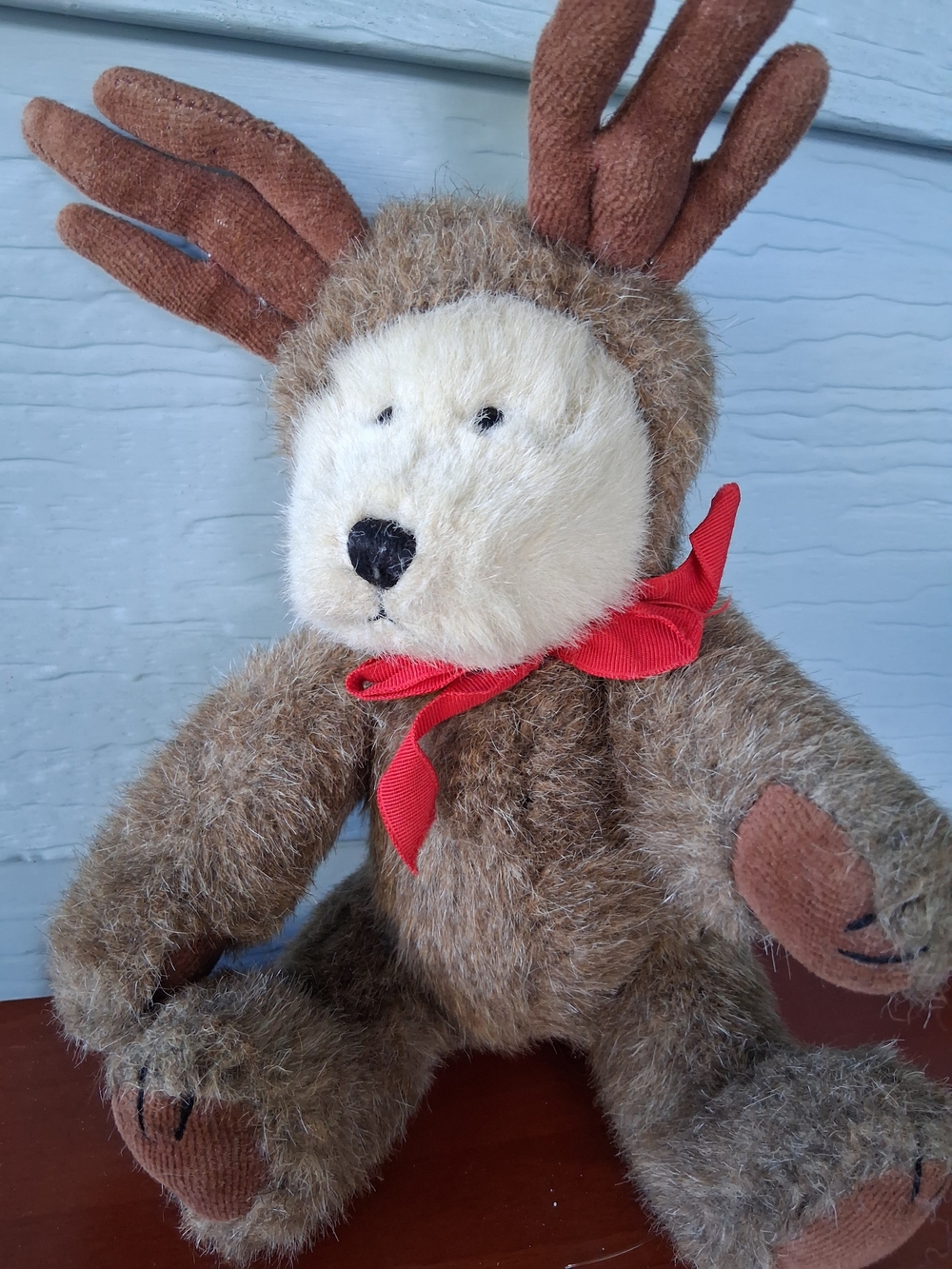 Brown Plush Reindeer Stuffed Animal with Red Scarf